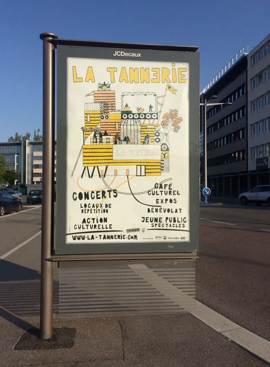 affichage urbain avec illustration de la Tannerie par Alice Somhusbands